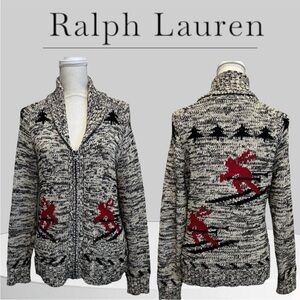 Vintage Ralph Lauren Apres Zip Front Knit Cardigan Skiers Sweater Size M